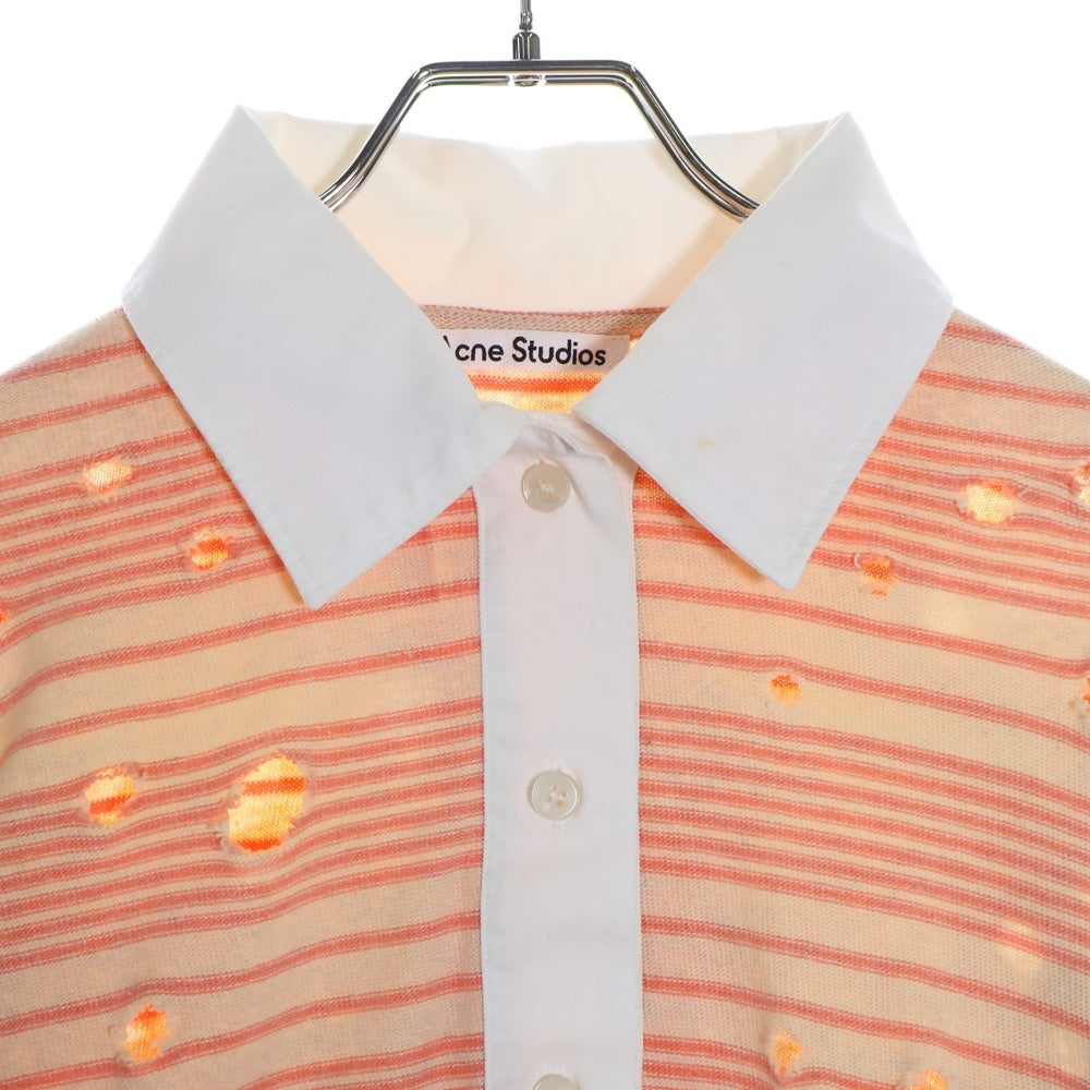 Acne Studios(アクネ ストゥディオズ) クラッシュ加工 マルチボーダー 長袖ポロシャツ オレンジ/ベージュ FN-WN-TSHI000447 レディース