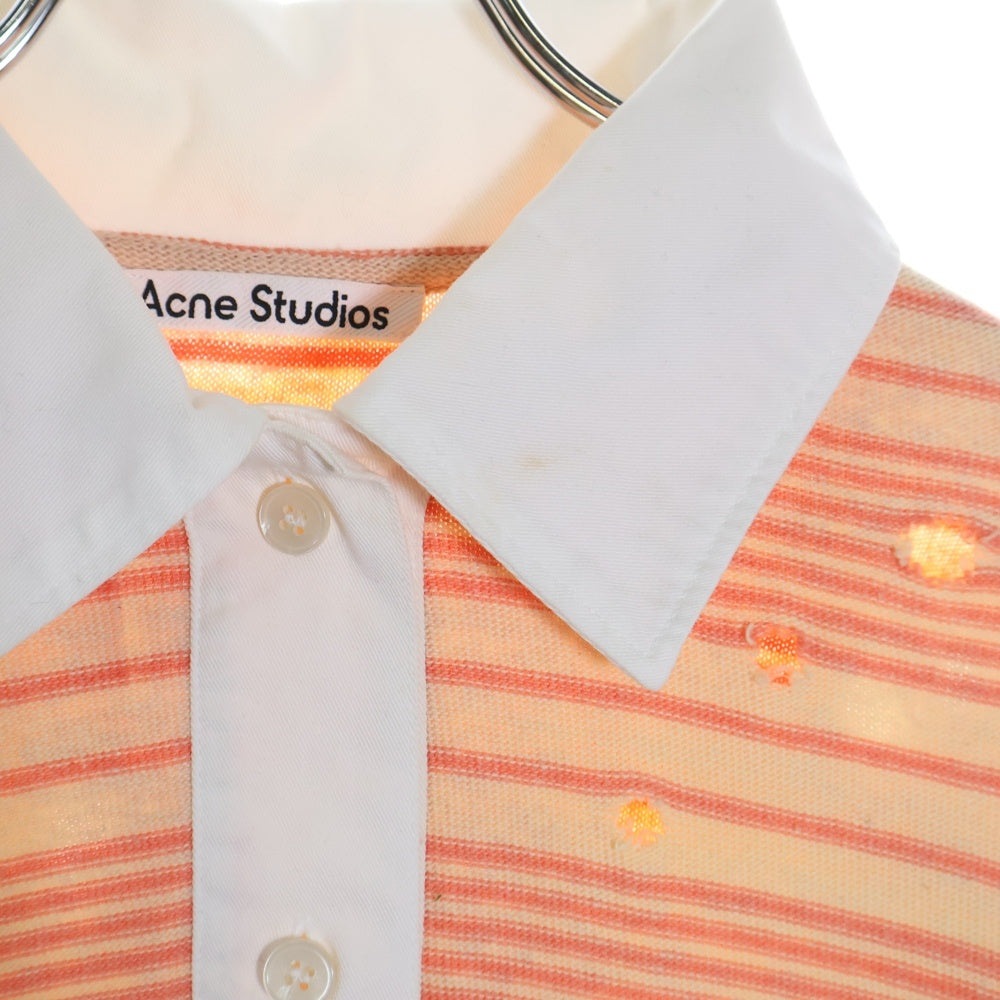 Acne Studios(アクネ ストゥディオズ) クラッシュ加工 マルチボーダー 長袖ポロシャツ オレンジ/ベージュ FN-WN-TSHI000447 レディース