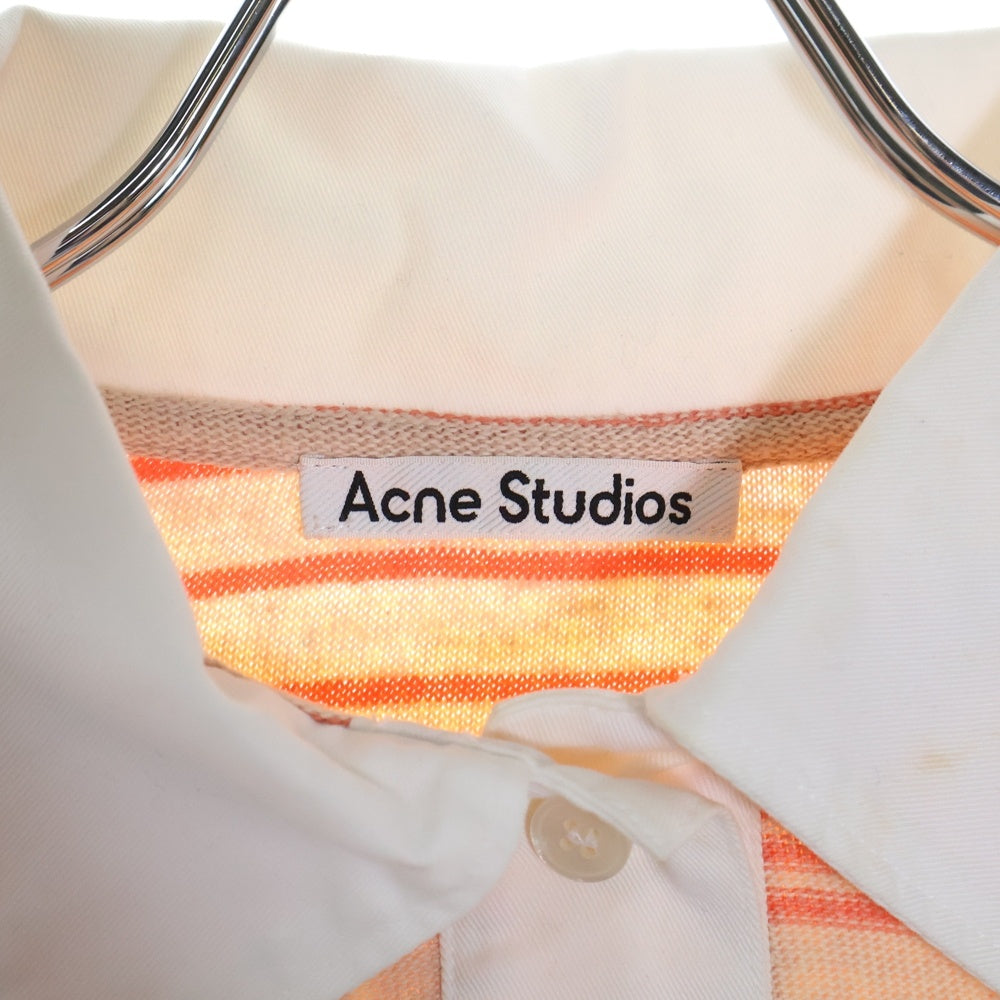 Acne Studios(アクネ ストゥディオズ) クラッシュ加工 マルチボーダー 長袖ポロシャツ オレンジ/ベージュ FN-WN-TSHI000447 レディース