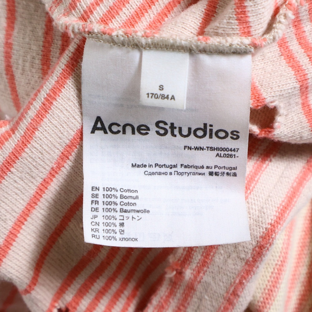 Acne Studios(アクネ ストゥディオズ) クラッシュ加工 マルチボーダー 長袖ポロシャツ オレンジ/ベージュ FN-WN-TSHI000447 レディース