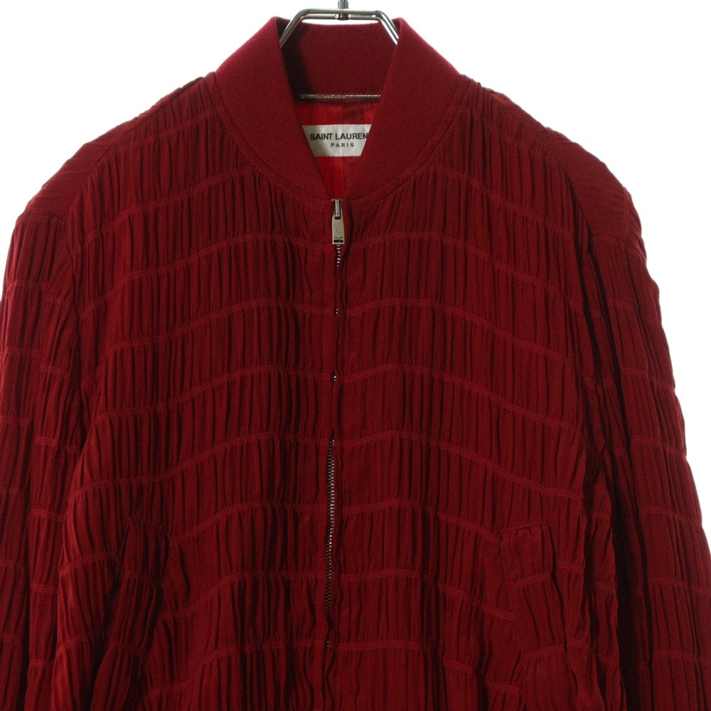 SAINT LAURENT PARIS(サンローランパリ) 22AW レイヤースモックシルク ジップアップジャケット レッド 682844 Y2E23