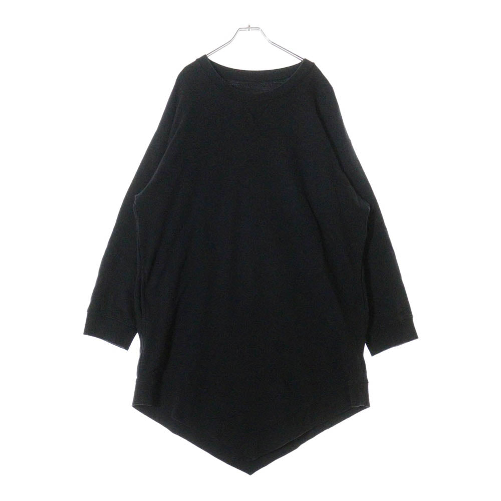 MM6 Maison Margiela(エムエムシックスメゾンマルジェラ) 19SS ラウンドネック トライアングルリブ サイドポケット ビックシルエットトレーナー ワンピース ブラック S52CT0396