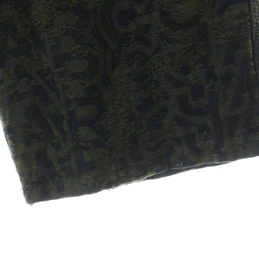MARC JACOBS(マークジェイコブス) ロゴジャガード ダメージ加工 ワイドカーゴパンツ ブラック/カーキ