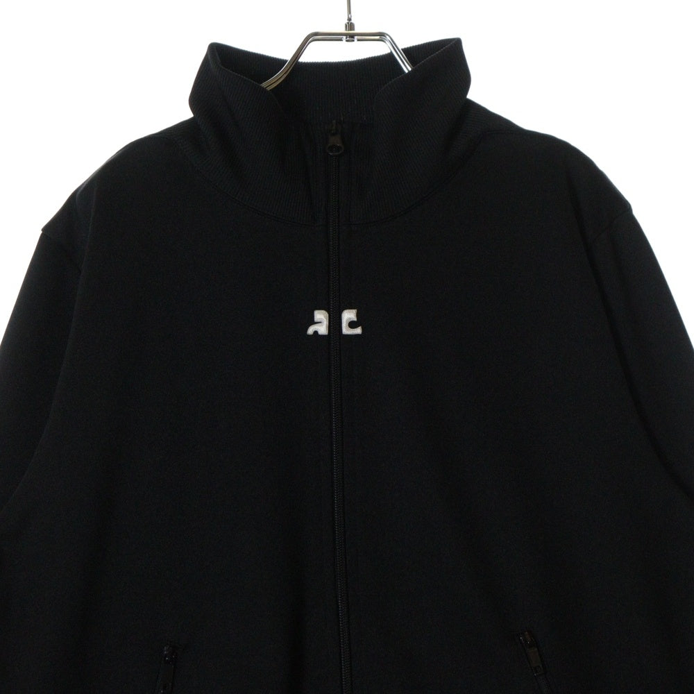 COURREGES(クレージュ) フロントエンブロイダリー リブ切替 ジップアップジャケット ジャージ ブラック 123JVE011JS00029999