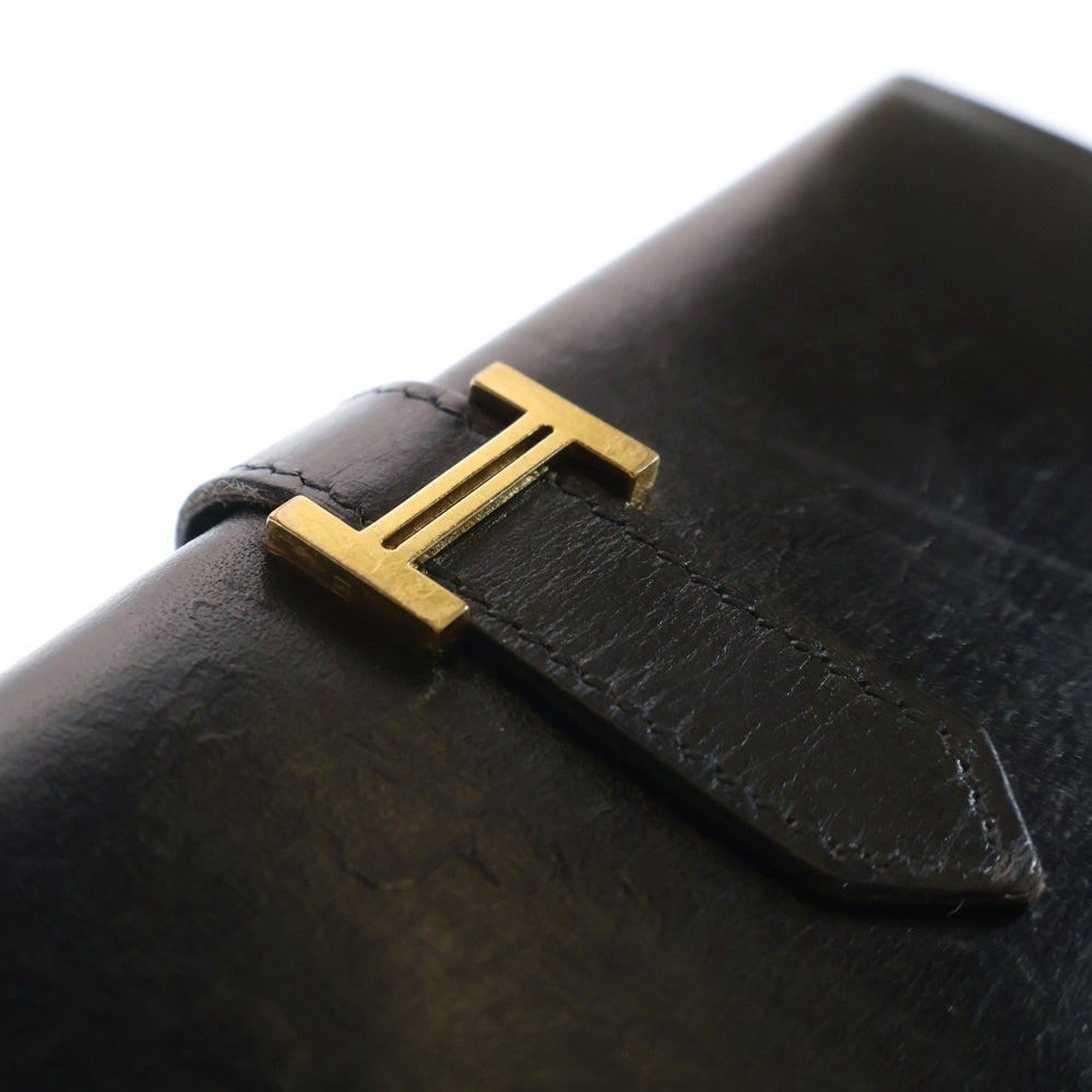 HERMES(エルメス) ベアン クラシックボックスカーフ レザー 2つ折り 長財布 ウォレット ブラック □F刻印