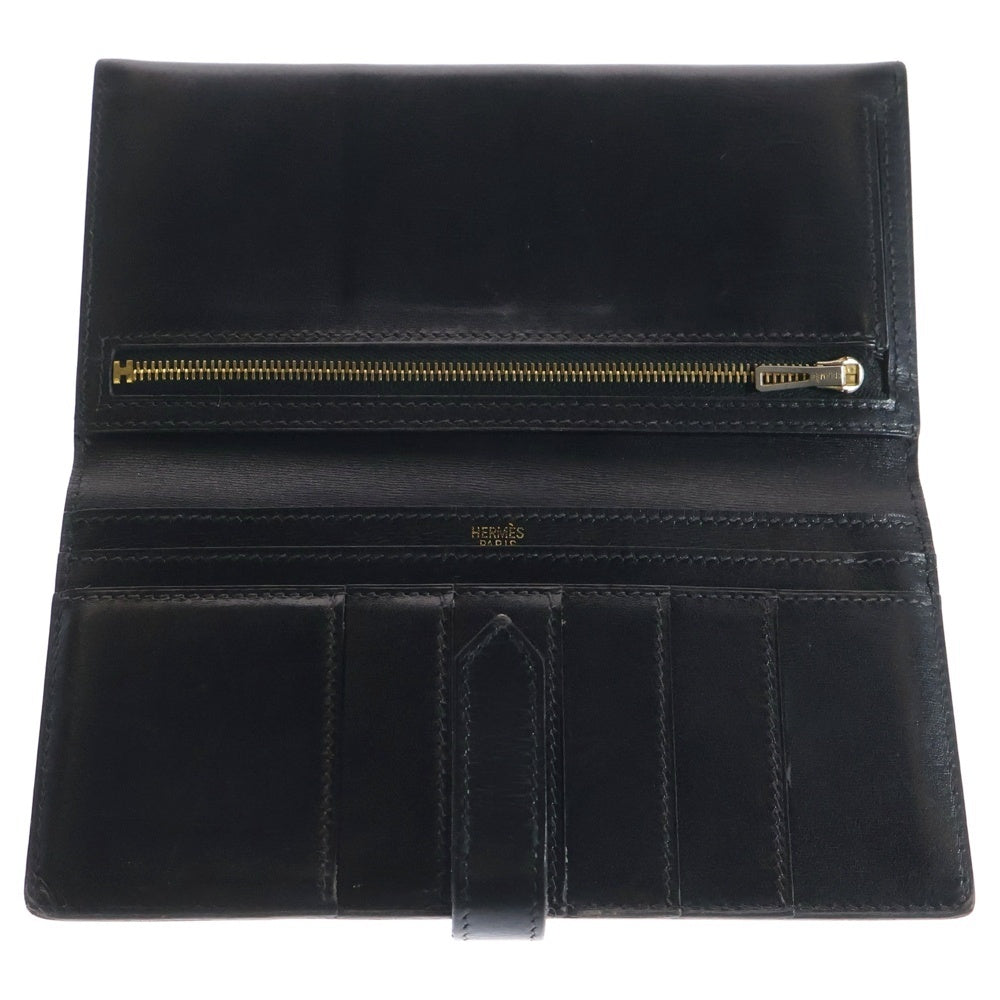 HERMES(エルメス) ベアン クラシックボックスカーフ レザー 2つ折り 長財布 ウォレット ブラック □F刻印