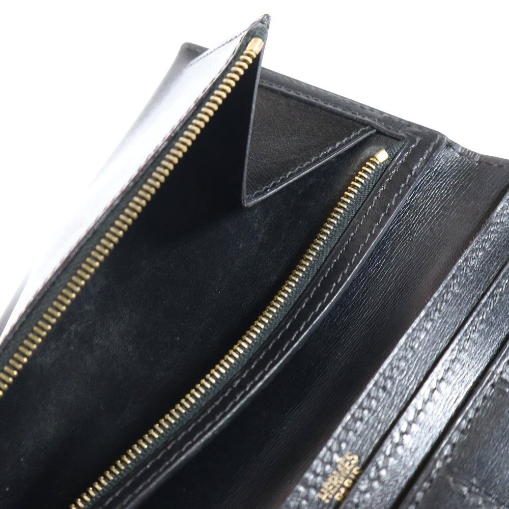 HERMES(エルメス) ベアン クラシックボックスカーフ レザー 2つ折り 長財布 ウォレット ブラック □F刻印
