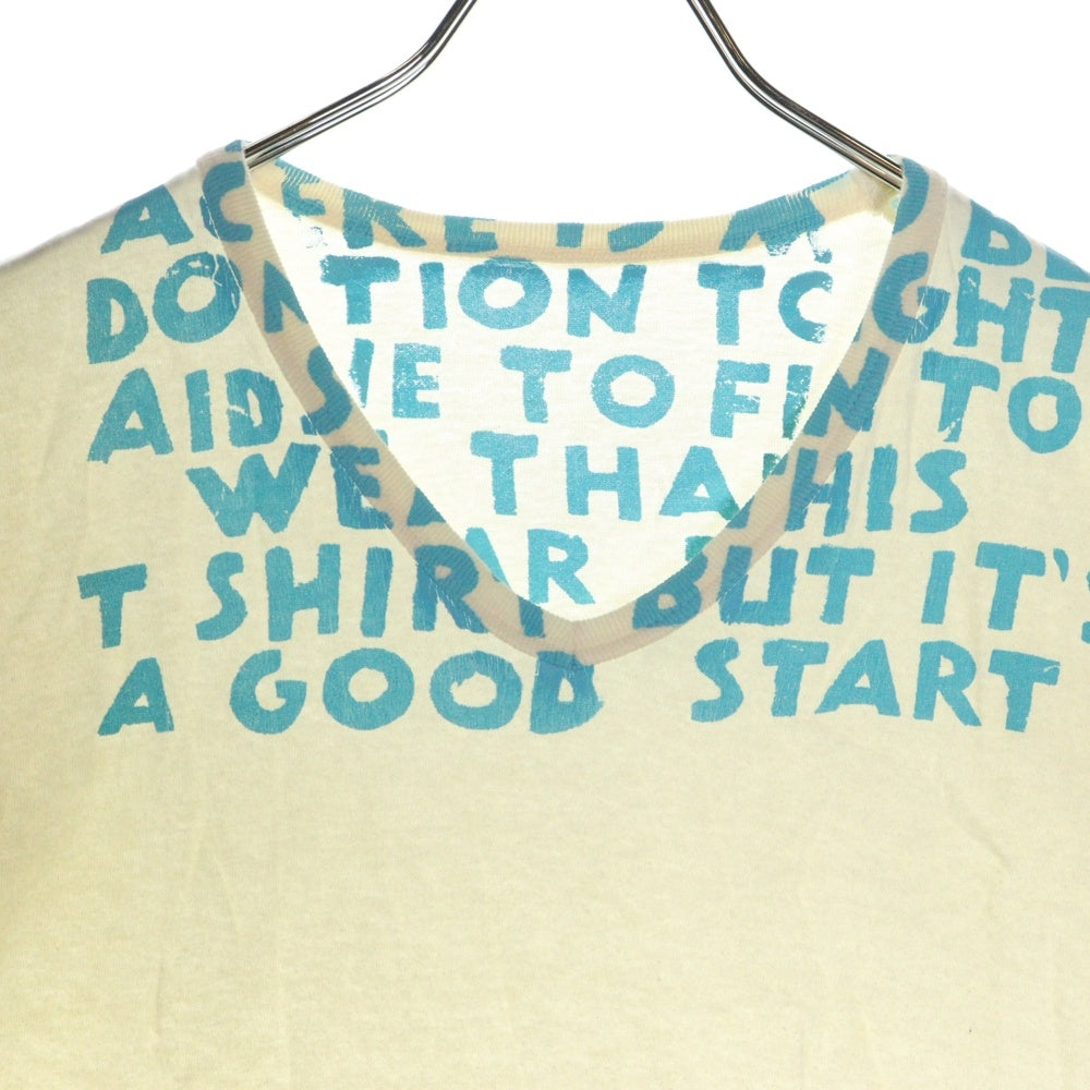 Martin Margiela(マルタンマルジェラ) 06SS ここのえ期 AIDS T-Shirts エイズ 両面プリント Vネック 半袖Tシャツ カットソー アイボリー/ライトブルー 20299