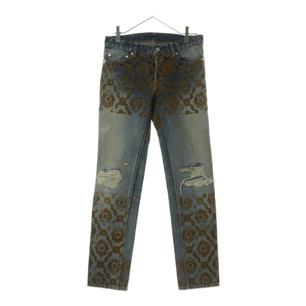 UNDERCOVER(アンダーカバー) 10AW FLORAL FLOCKY JEANS ダメージ加工 フローラル フロッキー デニムパンツ インディゴ/ブラウン F1512