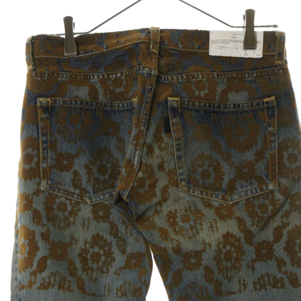 UNDERCOVER(アンダーカバー) 10AW FLORAL FLOCKY JEANS ダメージ加工 フローラル フロッキー デニムパンツ インディゴ/ブラウン F1512