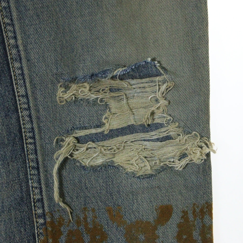 UNDERCOVER(アンダーカバー) 10AW FLORAL FLOCKY JEANS ダメージ加工 フローラル フロッキー デニムパンツ インディゴ/ブラウン F1512