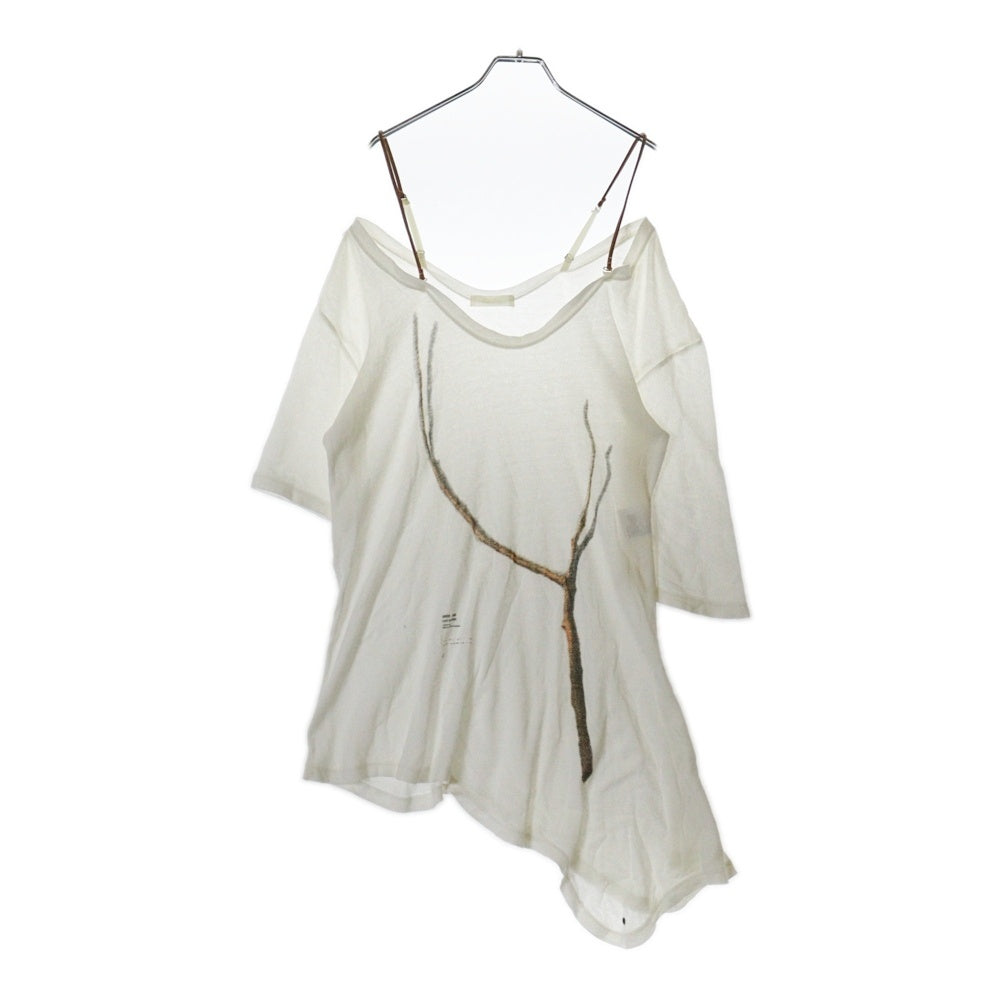 UNDERCOVER(アンダーカバー) 10SS LESS BUT BETTER期 フロントプリント アシンメトリー 5分丈 半袖Tシャツ カットソー アイボリー E1807 レディース