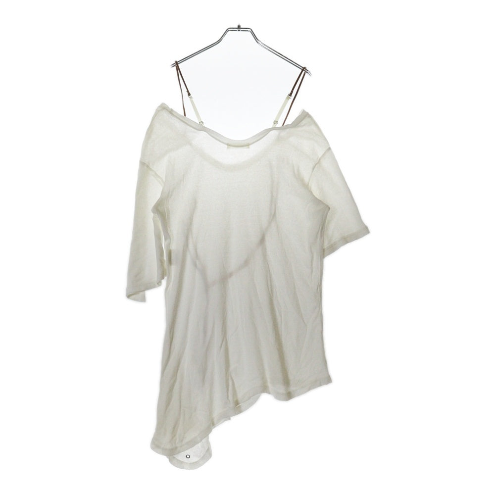 UNDERCOVER(アンダーカバー) 10SS LESS BUT BETTER期 フロントプリント アシンメトリー 5分丈 半袖Tシャツ カットソー アイボリー E1807 レディース