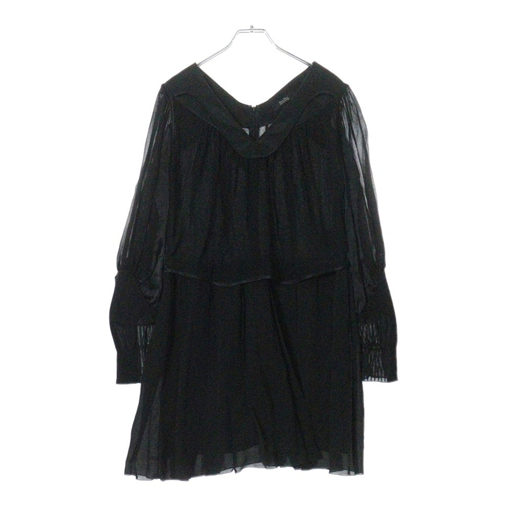 UNDERCOVER(アンダーカバー) 09AW プリーツ加工 素材切り替え Vネック シルク長袖ワンピース ブラック レディース D1403