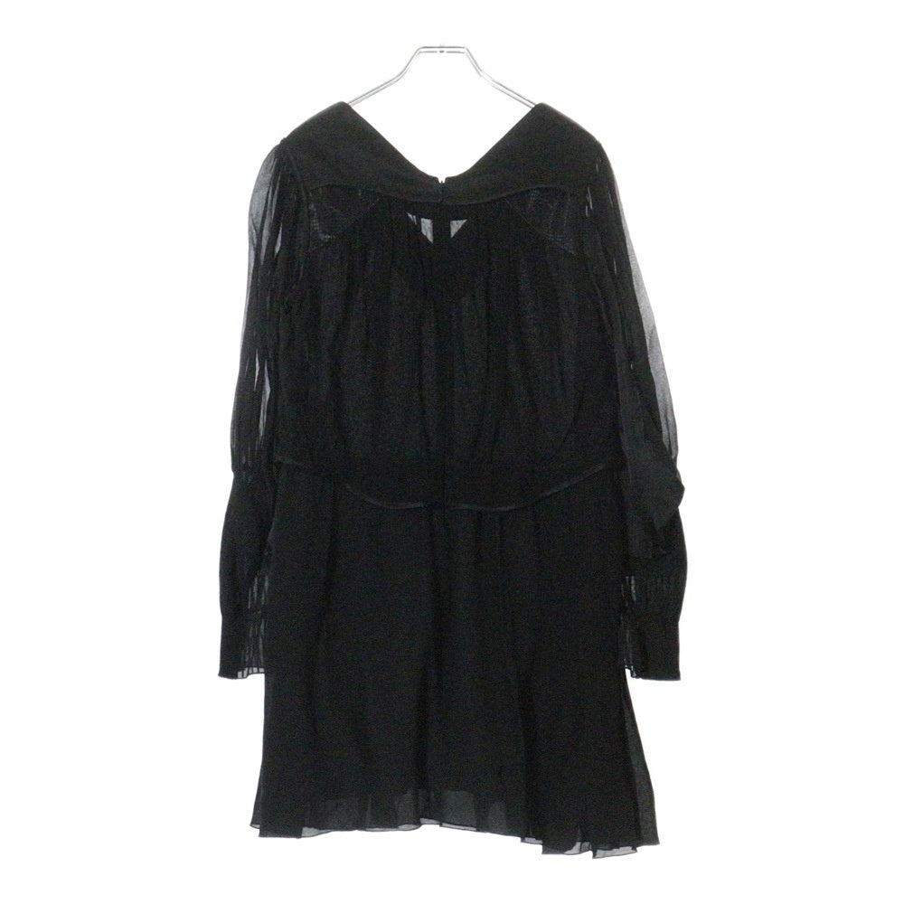 UNDERCOVER(アンダーカバー) 09AW プリーツ加工 素材切り替え Vネック シルク長袖ワンピース ブラック レディース D1403