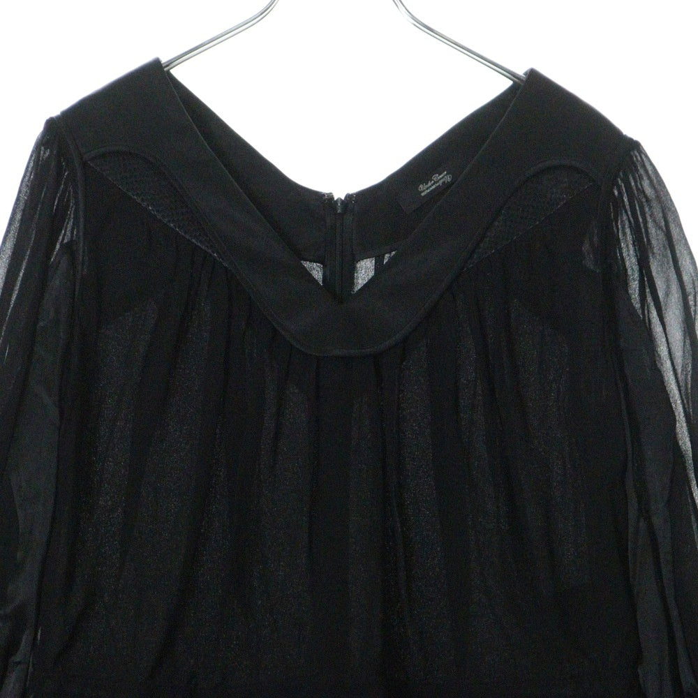 UNDERCOVER(アンダーカバー) 09AW プリーツ加工 素材切り替え Vネック シルク長袖ワンピース ブラック レディース D1403
