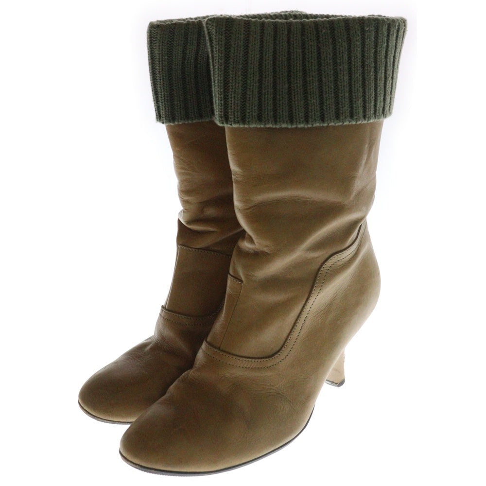 UNDERCOVER(アンダーカバー) 10AW AVAKARETA LIFE期 ニット切り替え レザー ショートブーツ シューズ ベージュ/カーキ レディース H6F01-1