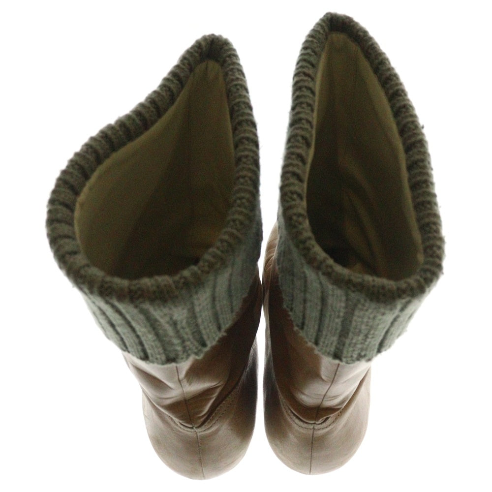UNDERCOVER(アンダーカバー) 10AW AVAKARETA LIFE期 ニット切り替え レザー ショートブーツ シューズ ベージュ/カーキ レディース H6F01-1