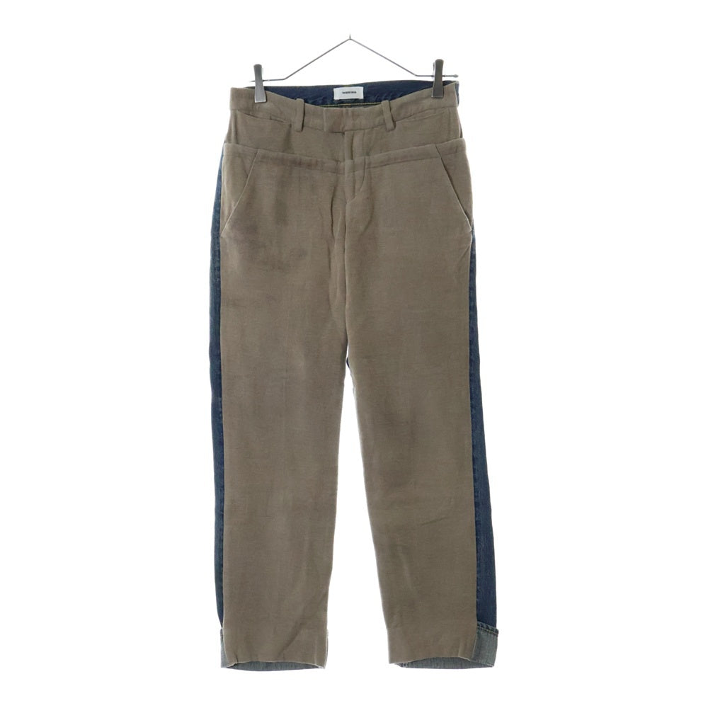 UNDERCOVER(アンダーカバー) 11AW mirror期 ダブルウエスト ドッキング ベロア スリム デニムパンツ インディゴ/ベージュ H1507-1