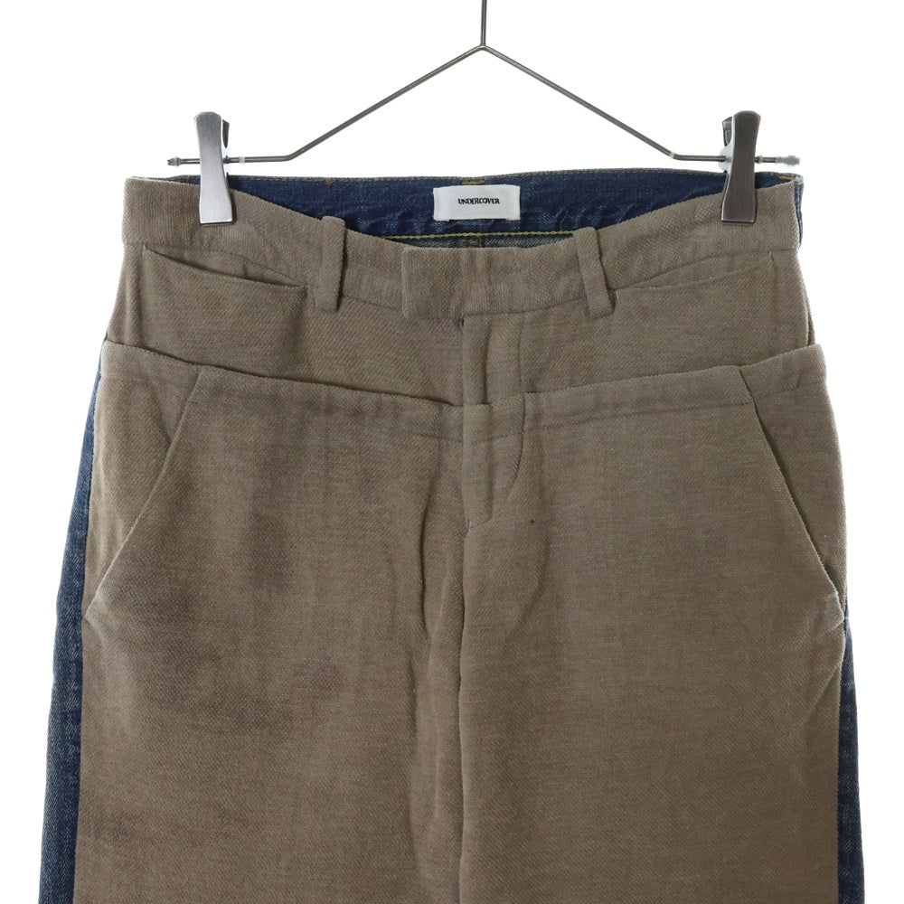 UNDERCOVER(アンダーカバー) 11AW mirror期 ダブルウエスト ドッキング ベロア スリム デニムパンツ インディゴ/ベージュ H1507-1