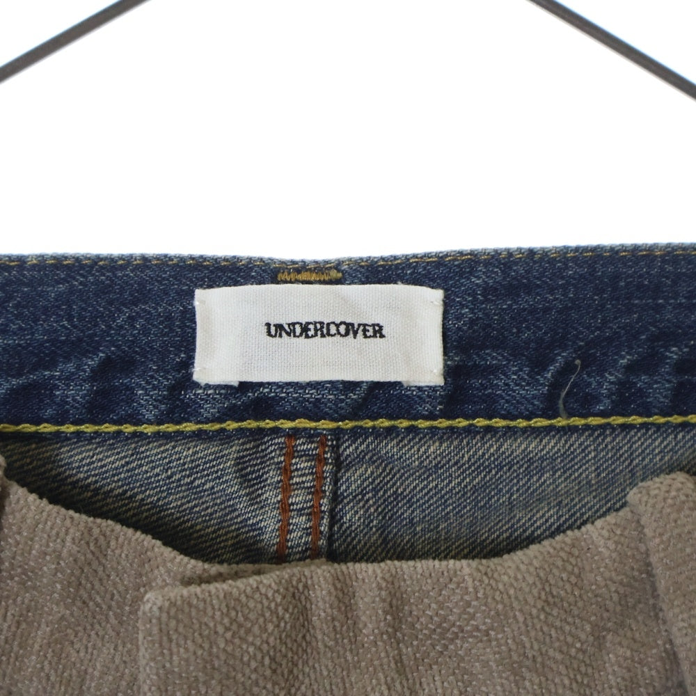 UNDERCOVER(アンダーカバー) 11AW mirror期 ダブルウエスト ドッキング ベロア スリム デニムパンツ インディゴ/ベージュ H1507-1