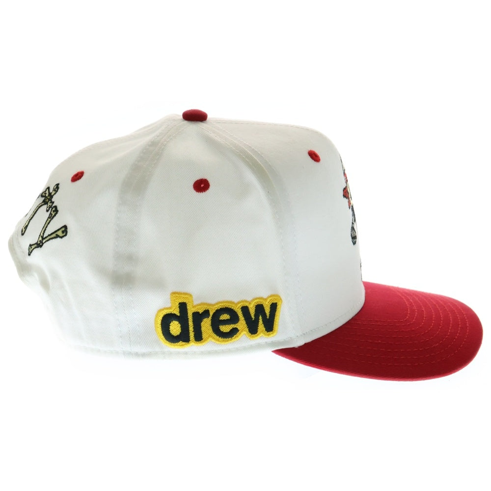 drew house(ドリューハウス) 21SS HEARTY SNAPBACK HAT ハーティ スカルエンブロイダリー スナップバック ハット キャップ 帽子 レッド/ホワイト
