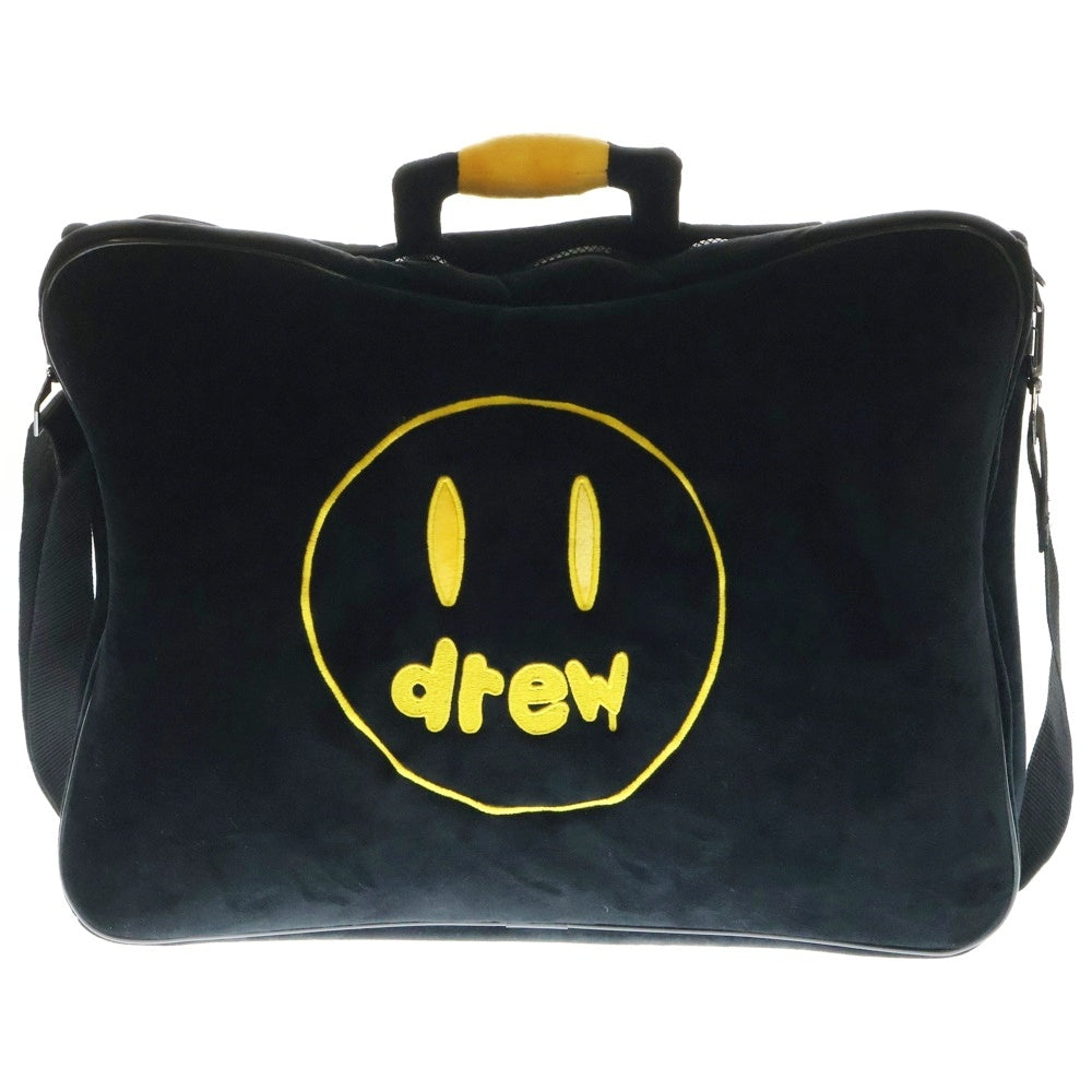 drew house(ドリューハウス) BRIEFCASE PLUSH ロゴエンブロイダリー フリース プラッシュ 2WAY ブリーフケース ショルダー ハンドバッグ ブラック/イエロー