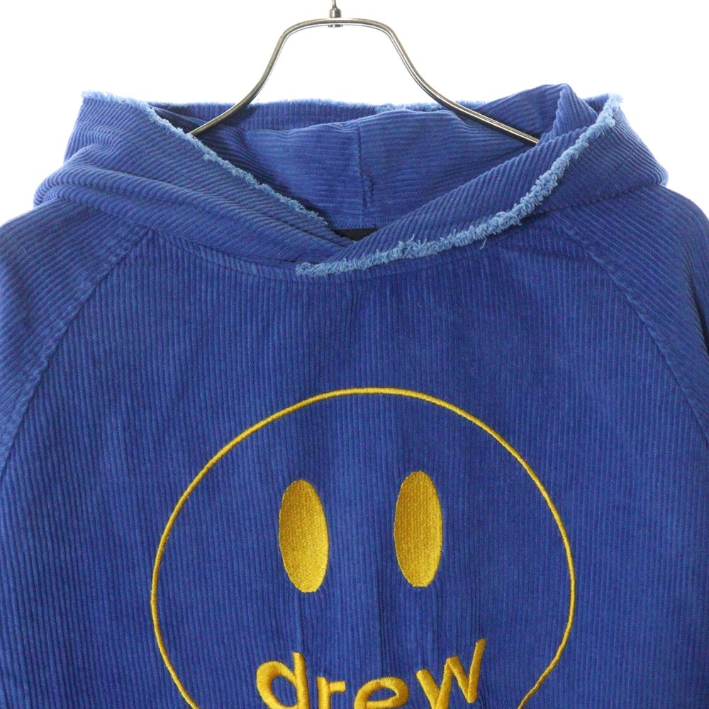 drew house(ドリューハウス) 22AW CORDUROY HOODIE コーデュロイ フロントロゴ刺繍 カットオフ プルオーバー パーカー フーディ ブルー/イエロー