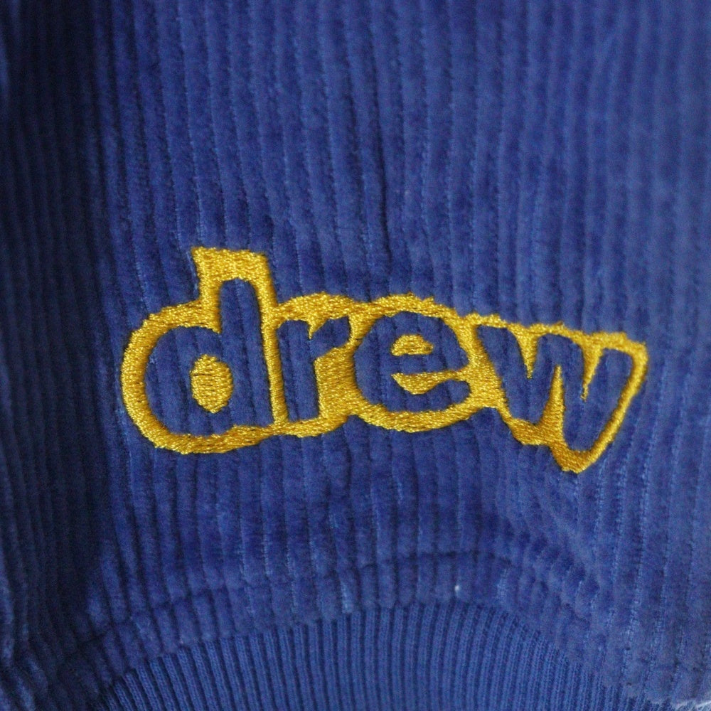 drew house(ドリューハウス) 22AW CORDUROY HOODIE コーデュロイ フロントロゴ刺繍 カットオフ プルオーバー パーカー フーディ ブルー/イエロー