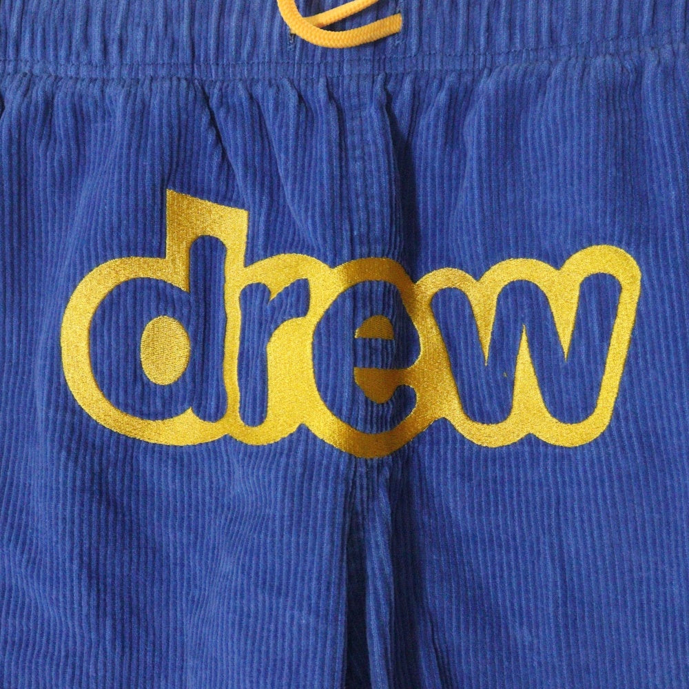 drew house(ドリューハウス) フロントロゴ ドローコード コーデュロイ ハーフパンツ ショーツ ブルー/イエロー