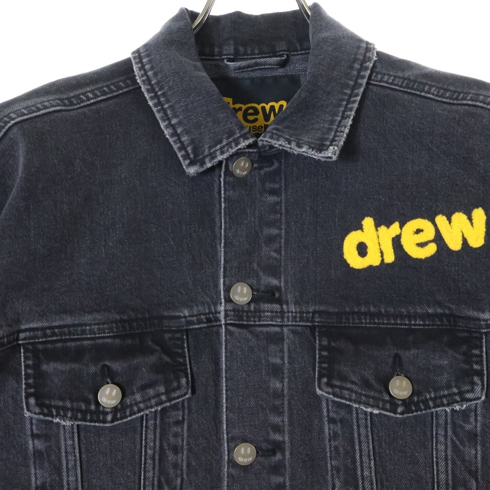 drew house(ドリューハウス) 21SS CHENILLE MASCOT PATCH TRCKER JACKET シェニール マスコットロゴパッチ デニム トラッカージャケット ブラック/イエロー