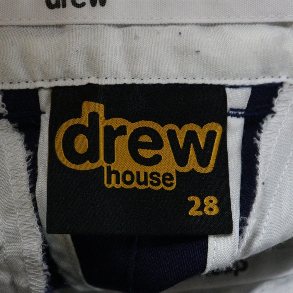 drew house(ドリューハウス) ロゴ刺繍 カットオフ ジップフライ ワークハーフパンツ ショーツ ネイビー