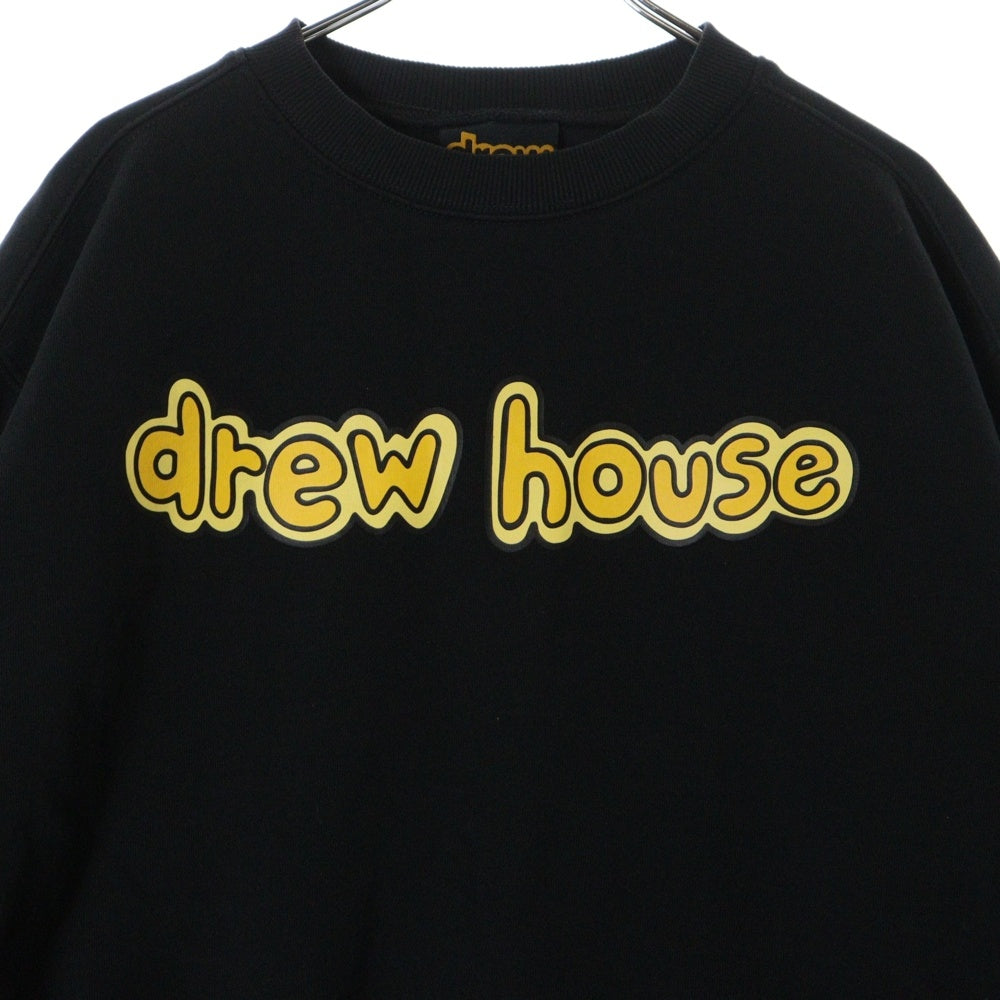drew house(ドリューハウス) フロントロゴプリント クルーネック スウェットトレーナー ブラック/イエロー
