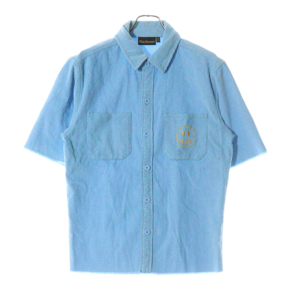 drew house(ドリューハウス) 22SS CORDUROY SS SHIRT コーデュロイ フロントマスコットロゴ刺繍 半袖シャツ ブルー