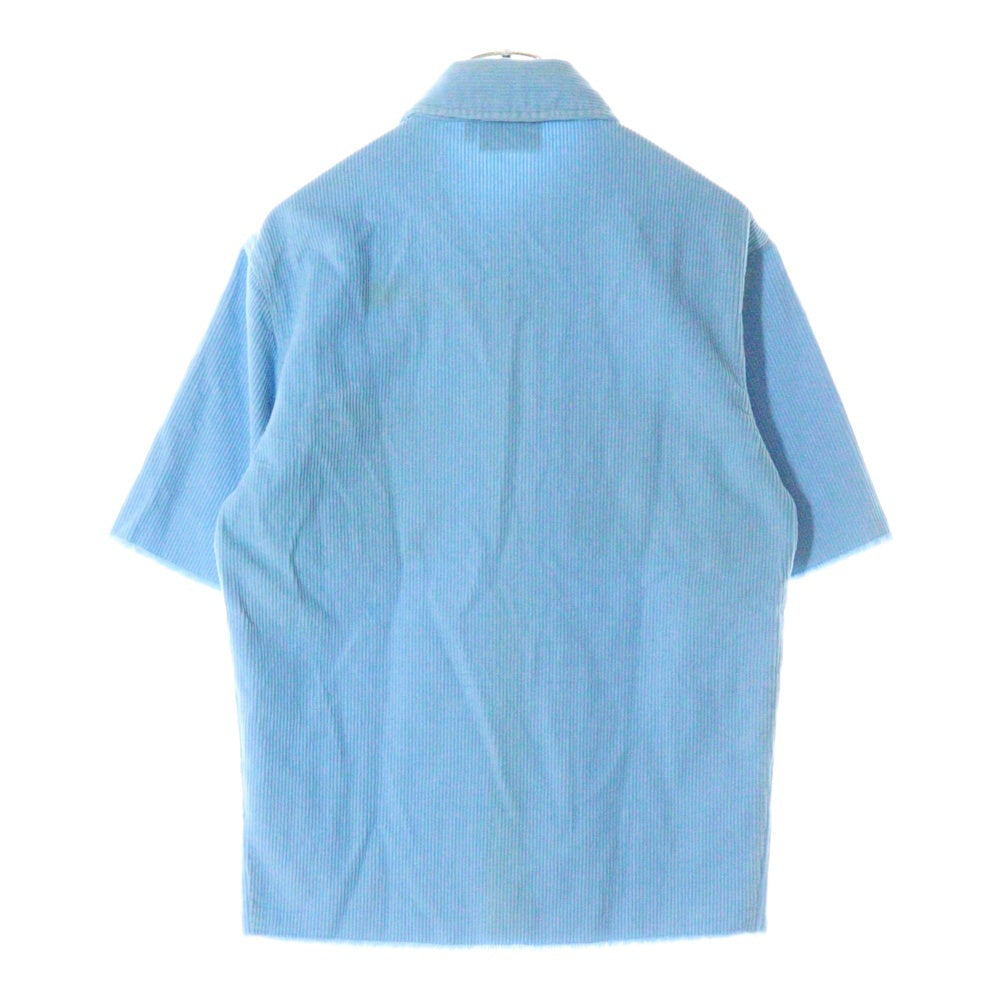drew house(ドリューハウス) 22SS CORDUROY SS SHIRT コーデュロイ フロントマスコットロゴ刺繍 半袖シャツ ブルー