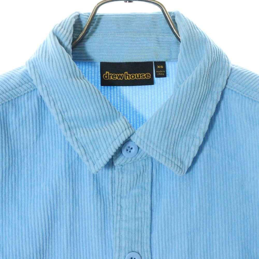 drew house(ドリューハウス) 22SS CORDUROY SS SHIRT コーデュロイ フロントマスコットロゴ刺繍 半袖シャツ ブルー