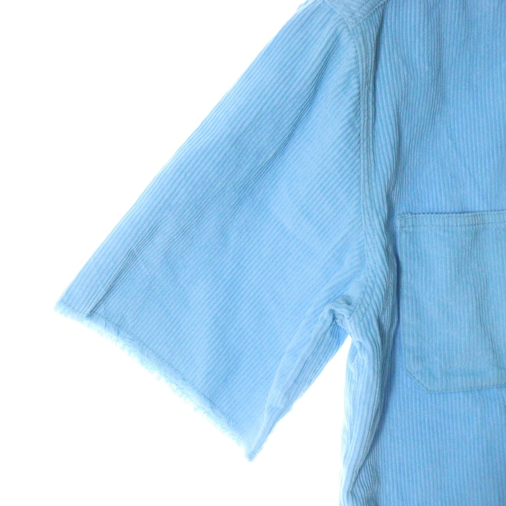 drew house(ドリューハウス) 22SS CORDUROY SS SHIRT コーデュロイ フロントマスコットロゴ刺繍 半袖シャツ ブルー
