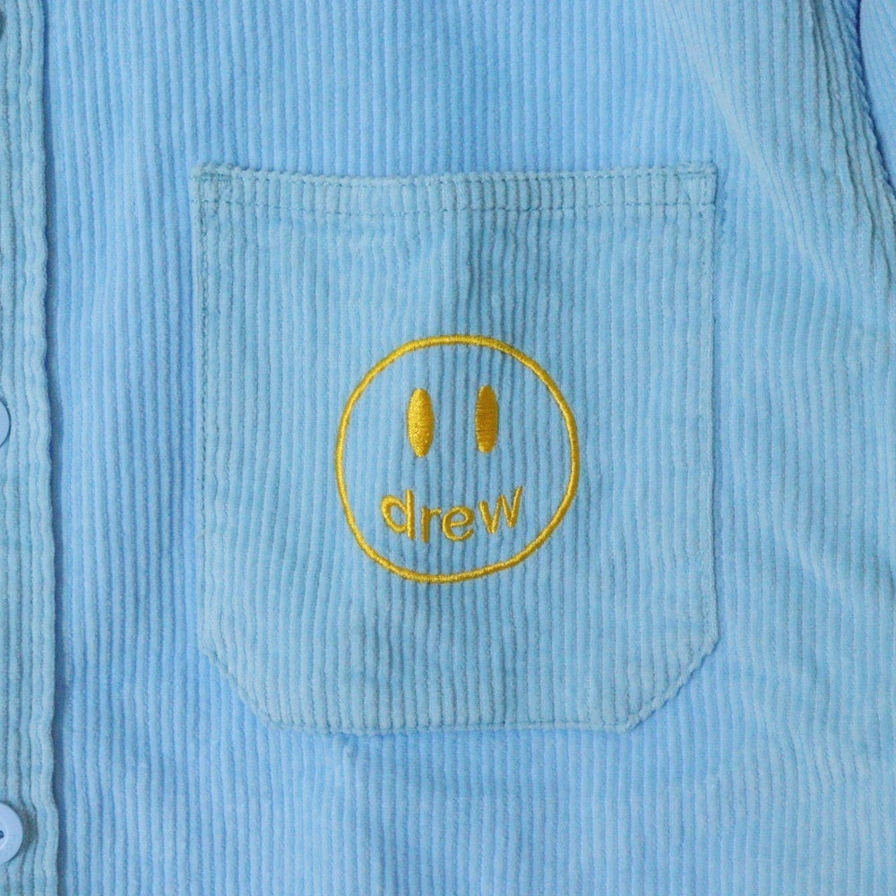 drew house(ドリューハウス) 22SS CORDUROY SS SHIRT コーデュロイ フロントマスコットロゴ刺繍 半袖シャツ ブルー