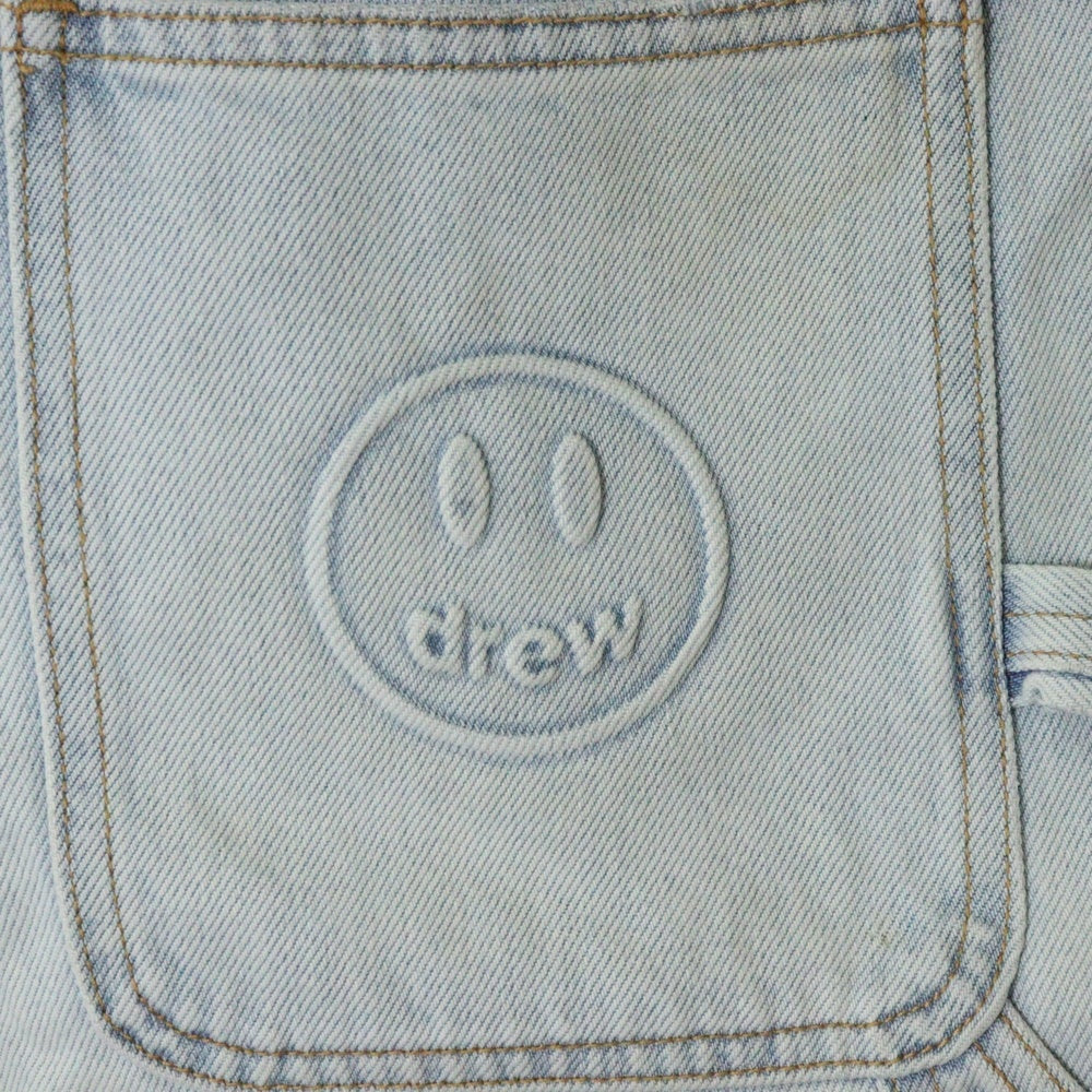 drew house(ドリューハウス) ヴィンテージ加工 フリンジ ボタンフライ カーペンター デニムハーフパンツ ブルー