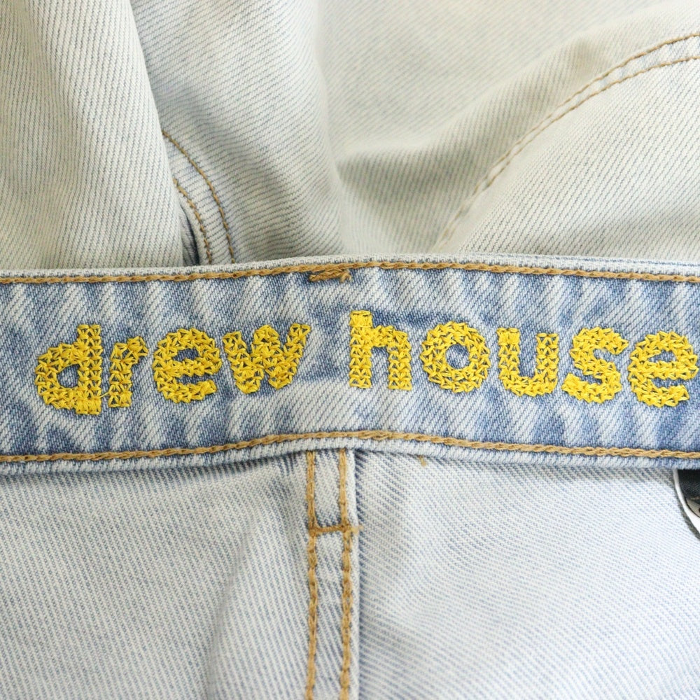 drew house(ドリューハウス) ヴィンテージ加工 フリンジ ボタンフライ カーペンター デニムハーフパンツ ブルー