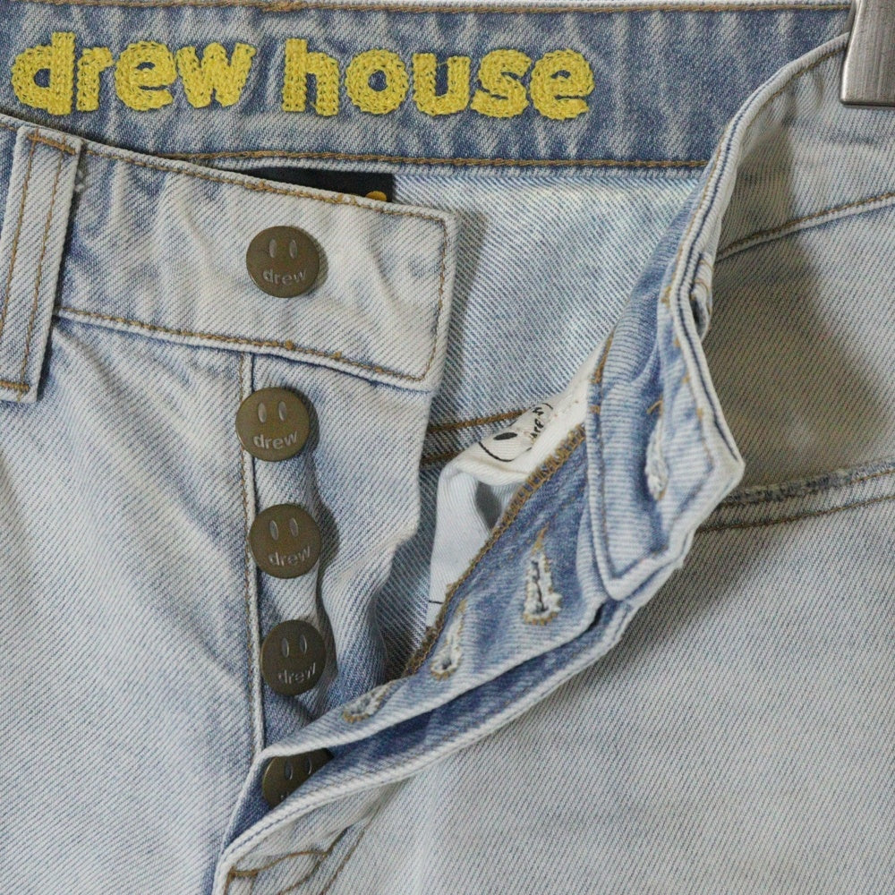 drew house(ドリューハウス) 21SS WIND LEG JEAN ヴィンテージ加工 ボタンフライ デニムパンツ ジーンズ ブルー