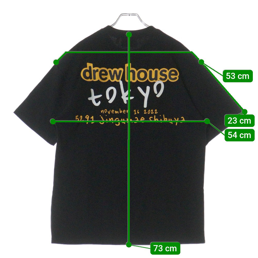 drew house(ドリューハウス) 東京限定 両面ロゴプリント クルーネック半袖Tシャツ カットソー ブラック/イエロー