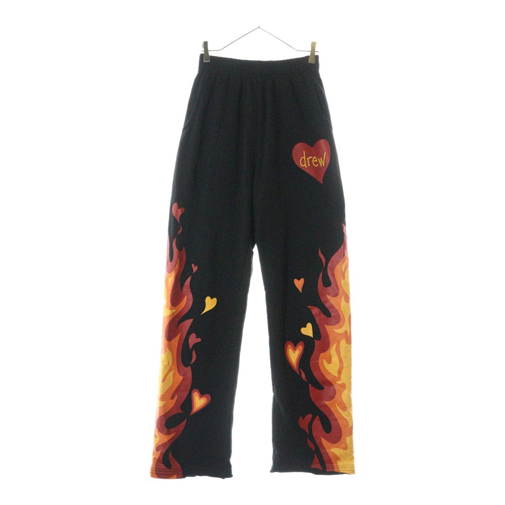 drew house(ドリューハウス) 22AW FIRE SWEATPANT ファイアー ロゴプリント ドローコード カットオフ スウェットパンツ ブラック/レッド