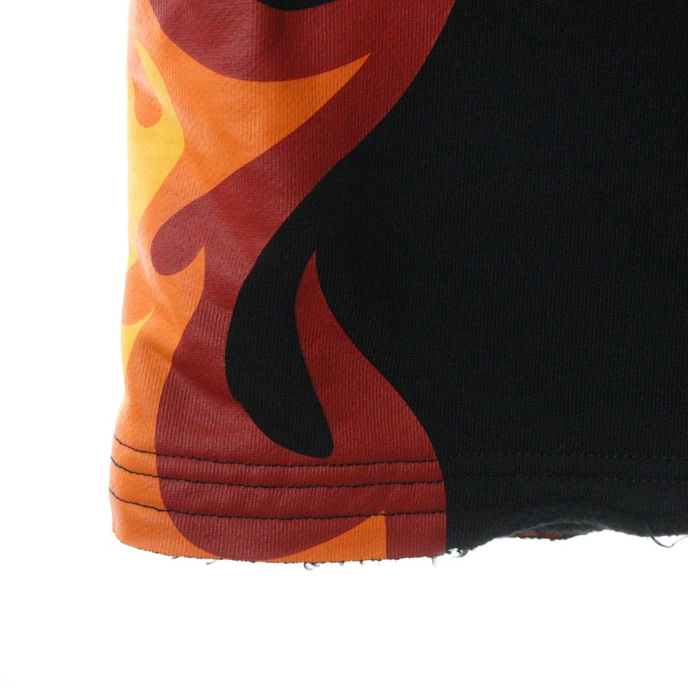 drew house(ドリューハウス) 22AW FIRE SWEATPANT ファイアー ロゴプリント ドローコード カットオフ スウェットパンツ ブラック/レッド