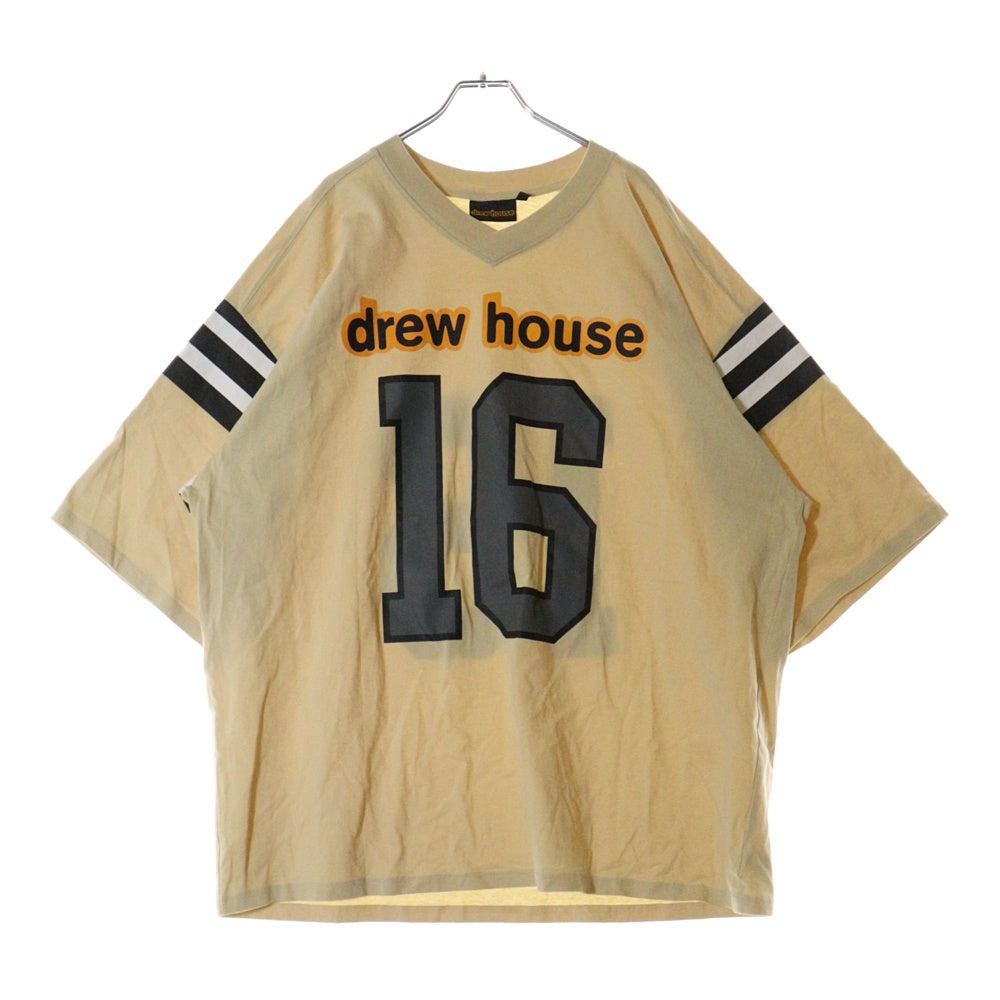drew house(ドリューハウス) AWAY JERSEY アウェイ ナンバープリント ビッグシルエット Vネック半袖Tシャツ カットソー ベージュ