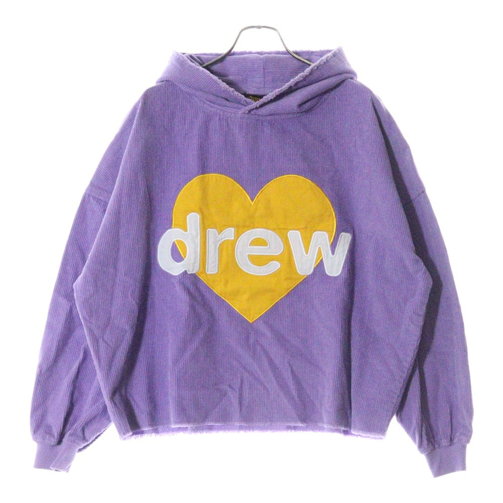 drew house(ドリューハウス) CORDUROY HOODIE ハートロゴ カットオフ コーデュロイ プルオーバーパーカー フーディ パープル