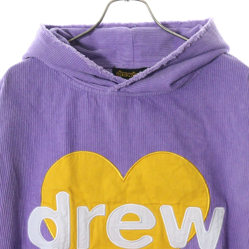 drew house(ドリューハウス) CORDUROY HOODIE ハートロゴ カットオフ コーデュロイ プルオーバーパーカー フーディ パープル