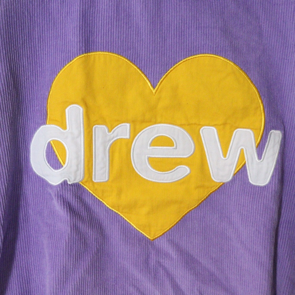 drew house(ドリューハウス) CORDUROY HOODIE ハートロゴ カットオフ コーデュロイ プルオーバーパーカー フーディ パープル