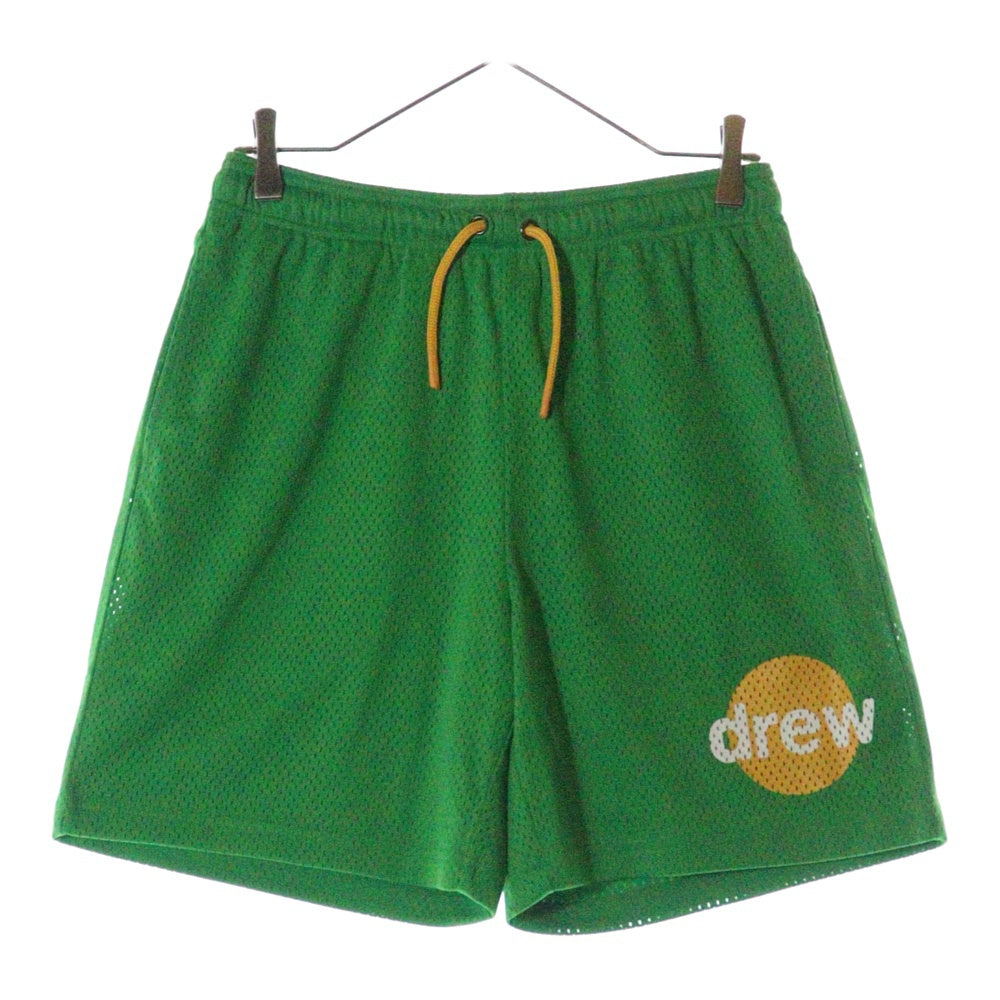 drew house(ドリューハウス) メッシュ ロゴプリント ドローコード ハーフパンツ ショーツ グリーン/イエロー