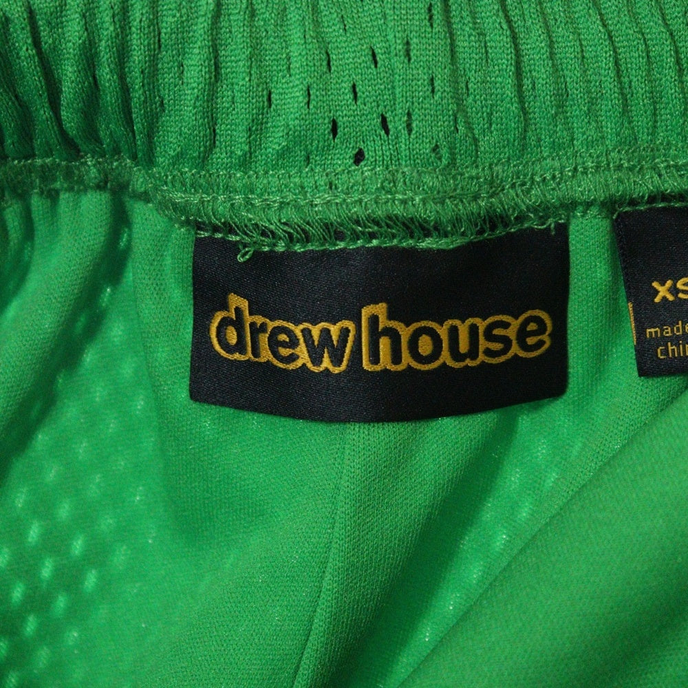 drew house(ドリューハウス) メッシュ ロゴプリント ドローコード ハーフパンツ ショーツ グリーン/イエロー